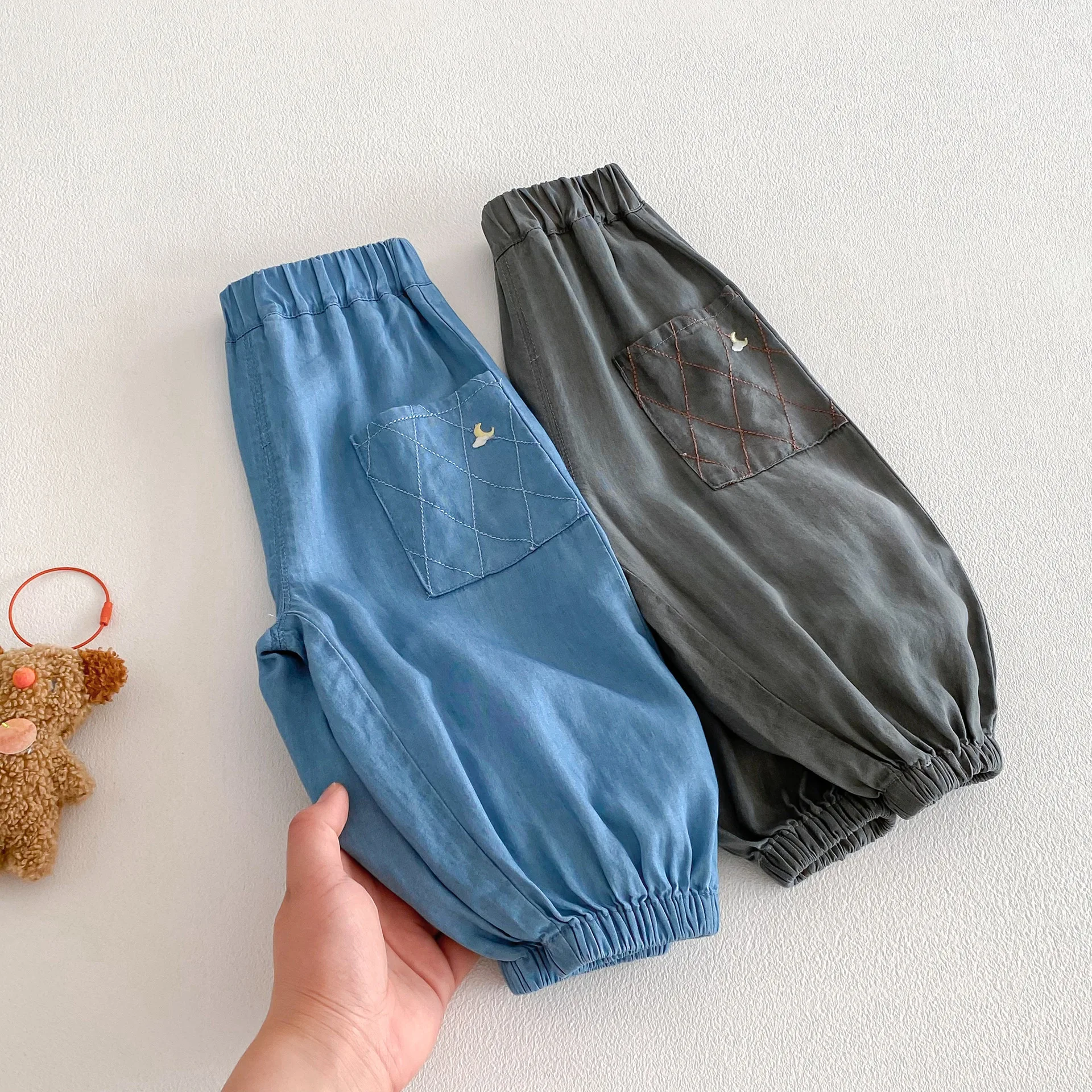 جينز أطفال مطرز برسومات كرتونية لفصلي الربيع والخريف، بنطلون كاجوال للأولاد والبنات، ليجنز طويل عصري بخصر مطاطي - Image 2