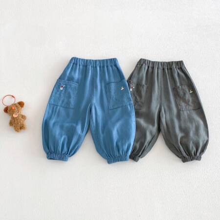 جينز أطفال مطرز برسومات كرتونية لفصلي الربيع والخريف، بنطلون كاجوال للأولاد والبنات، ليجنز طويل عصري بخصر مطاطي