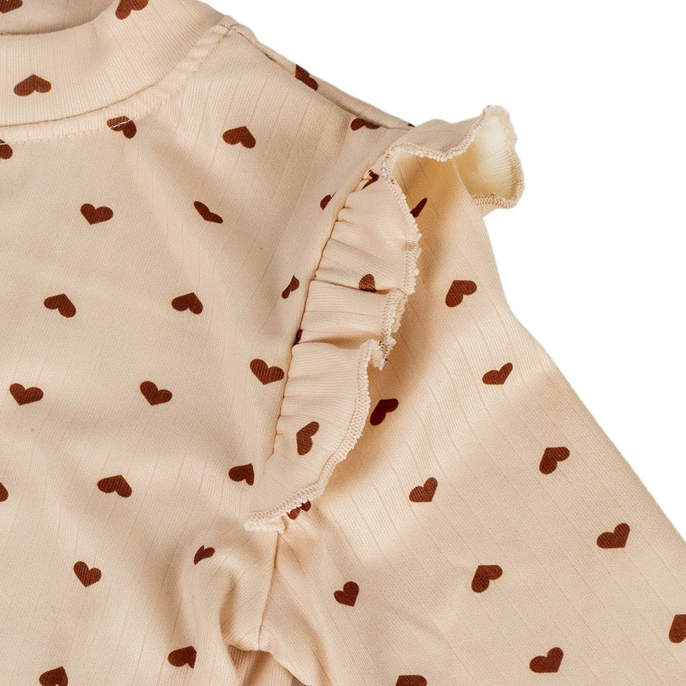 ربيع الخريف الفتيات كشكش طوق الأزهار قميص مطبوع الأطفال الصلبة مضلع قاع قميص طفل رضيع عادية القطن تيز الملابس - Image 4