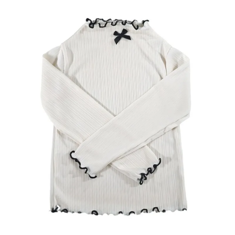 6M-8Y الفتيات تي شيرت بأكمام طويلة الأطفال تكدرت حافة القوس محبوك القمم 2025 الخريف جديد تنوعا قاعدة قميص للطفل الفتيات - Image 5