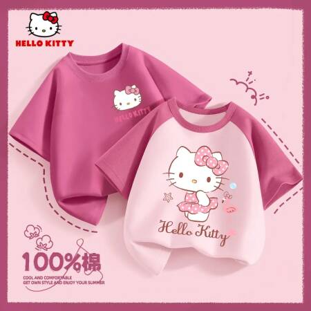 2 قطعة/الحزمة سانريو الصيف طفل الفتيات ملابس الأطفال مرحبا كيتي قصيرة الأكمام تي شيرت طفل القطن الكرتون تنفس لينة أعلى