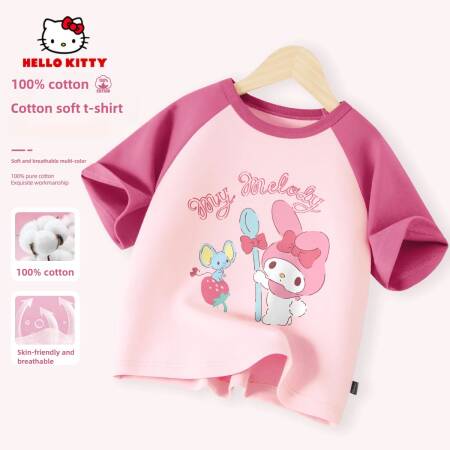 ملابس الصيف للفتيات الصغيرات ملابس الأطفال سانريو ماي ميلودي المطبوعة تي شيرت الأطفال الكرتون الصلبة القطن قصير الأكمام ملابس المرقعة