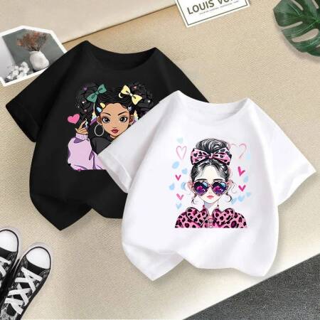 2 قطعة مجموعة الصيف طفل الفتيات ملابس أطفال أزياء الكرتون المطبوعة تي شيرت الأطفال أزياء لينة طاقم الرقبة قصيرة الأكمام أعلى