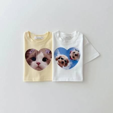 الصيف في سن المراهقة القطن تي شيرت الكرتون الحب الكلب طباعة ملابس الاطفال أزياء تي شيرت طفل الفتيان الفتيات لطيف قصيرة الأكمام ملابس أطفال