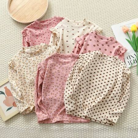 1 قطعة الخريف الشتاء الأطفال تي شيرت الطفل الأزهار طباعة القمم الاطفال الجولة الرقبة طويلة الأكمام قاعدة قميص الفتيات بلايز الملابس