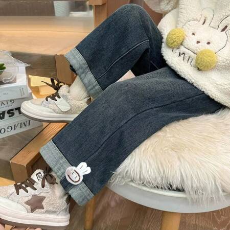 بنطلونات جينز كاجوال للبنات من القطن الناعم، سراويل فضفاضة للربيع والخريف، ملابس يومية جميلة للأطفال مقاس 90 سم - 140 سم