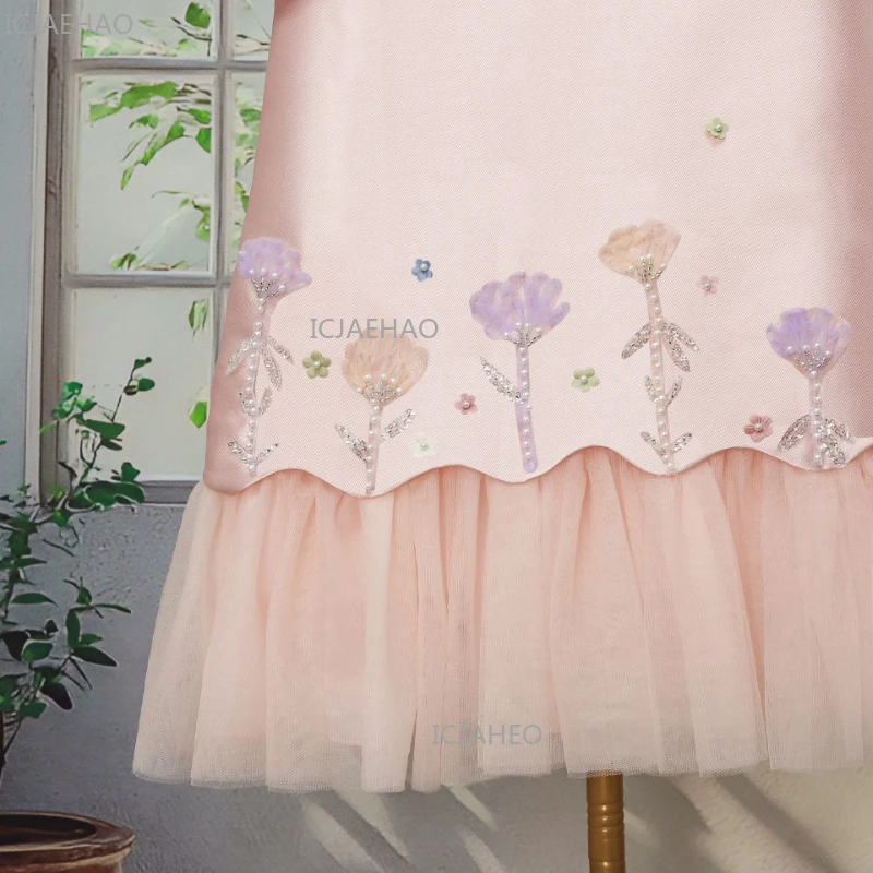 فساتين أعياد ميلاد أنيقة للأطفال لعام 2026 بزهور ثلاثية الأبعاد، فستان أميرة بحمالات، تنورة كيك، فستان حفلات رسمي، ملابس أطفال للعيد - Image 6