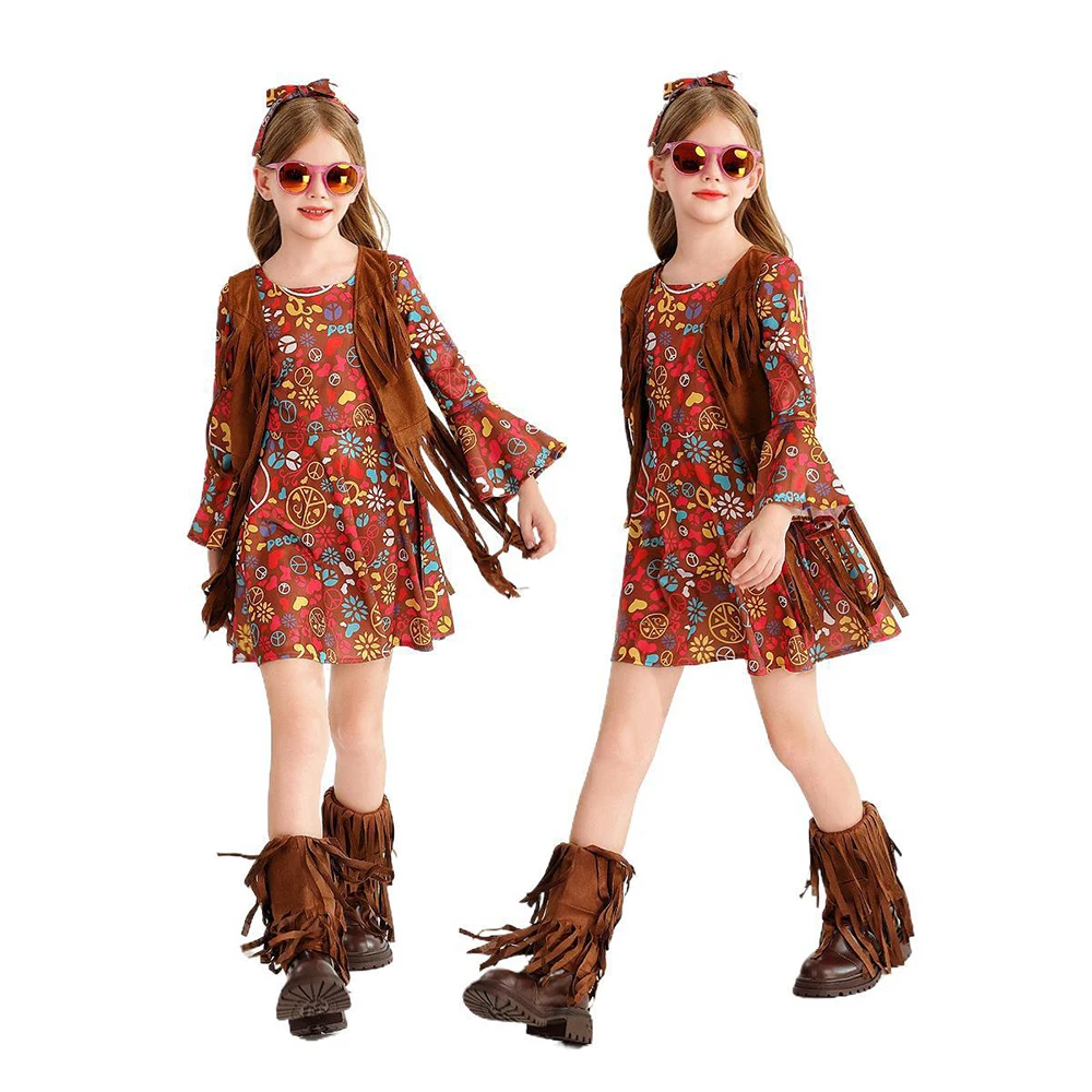 ملابس أطفال للكرنفال، طقم سترة من الدنيم المطبوع، زي حفلات، فستان أداء عتيق الطراز للأطفال من 3-8 سنوات، ملابس أعياد الميلاد