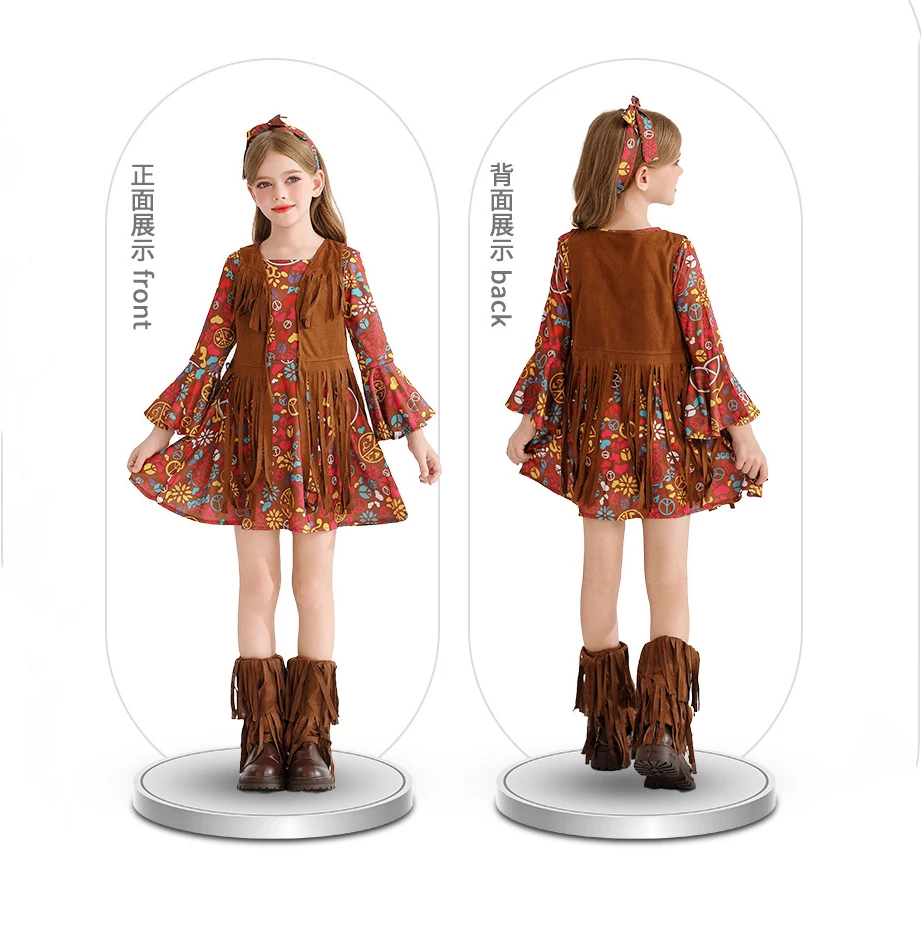 ملابس أطفال للكرنفال، طقم سترة من الدنيم المطبوع، زي حفلات، فستان أداء عتيق الطراز للأطفال من 3-8 سنوات، ملابس أعياد الميلاد - Image 4