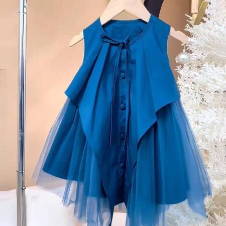 فساتين صيفية للأطفال موديل 2025 بدون أكمام غير منتظمة للفتيات فستان الأميرة الشبكي المرقعة ملابس أطفال ملابس أطفال 4 5 6 7 8 9