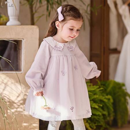 فستان ديف بيلا للأطفال بتصميم شبكي أنيق بأكمام طويلة للربيع، ملابس حفلات خارجية حلوة للفتيات DB1260591/DB1261889