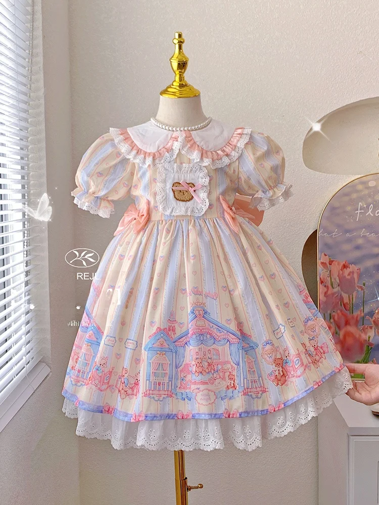 فستان لوليتا الأميرة بأكمام فقاعية حلوة للفتيات، فستان عيد ميلاد صيفي جديد للأطفال، فستان كوري بأكمام قصيرة - Image 3