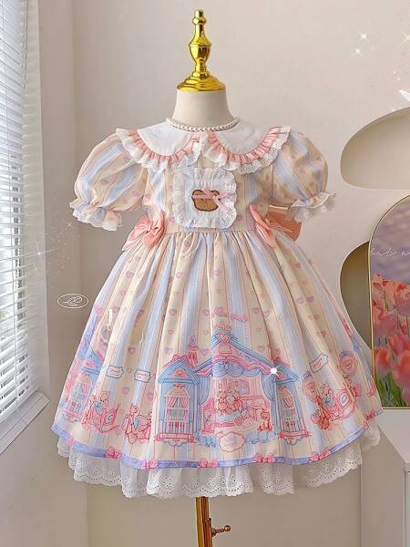 فستان لوليتا الأميرة بأكمام فقاعية حلوة للفتيات، فستان عيد ميلاد صيفي جديد للأطفال، فستان كوري بأكمام قصيرة