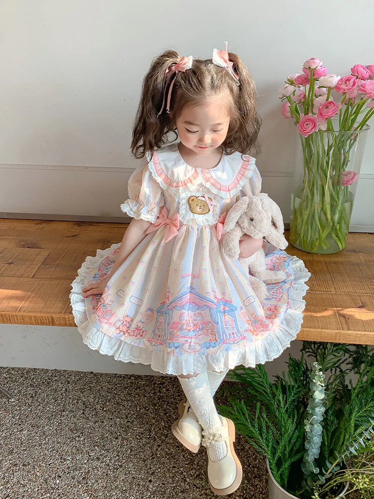 فستان لوليتا الأميرة بأكمام فقاعية حلوة للفتيات، فستان عيد ميلاد صيفي جديد للأطفال، فستان كوري بأكمام قصيرة - Image 4