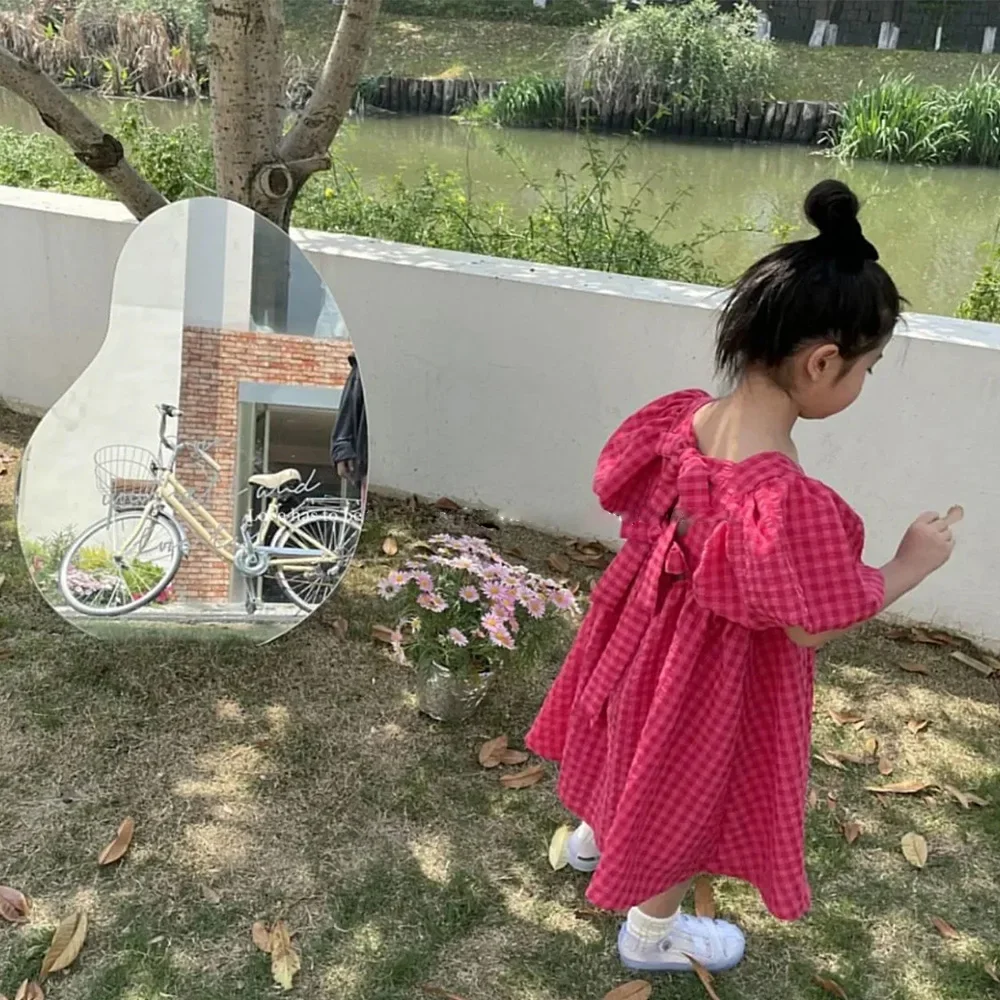 فستان Bear Leader باللون الوردي الوردي منقوش بفيونكة أنيق لوليتا للأطفال البنات الكبيرة فستان ميدي فساتين أطفال للمراهقين فستان صيفي للحفلات والأميرة - Image 5