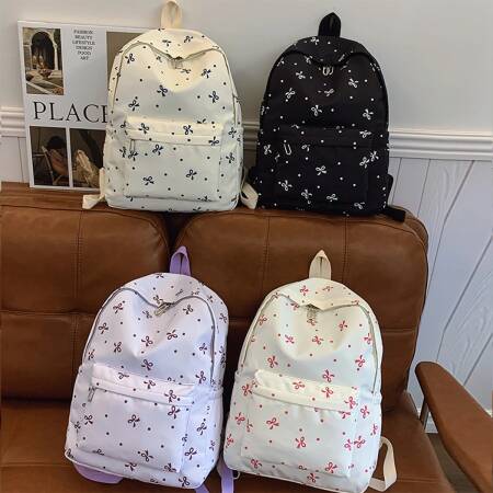 حقيبة ظهر العودة إلى المدرسة، حقيبة كتب مطبوعة على شكل فيونكة مرحة، مبطنة، نظام تنظيم متعدد الجيوب لحياة الحرم الجامعي النسائية