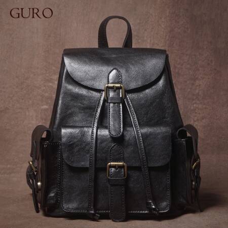 حقيبة ظهر نسائية من جلد البقر عالية الجودة من GURO حقيبة ظهر كلاسيكية للسفر في عطلة نهاية الأسبوع بتصميم فاخر حقائب مدرسية للبنات من الجلد الطبيعي