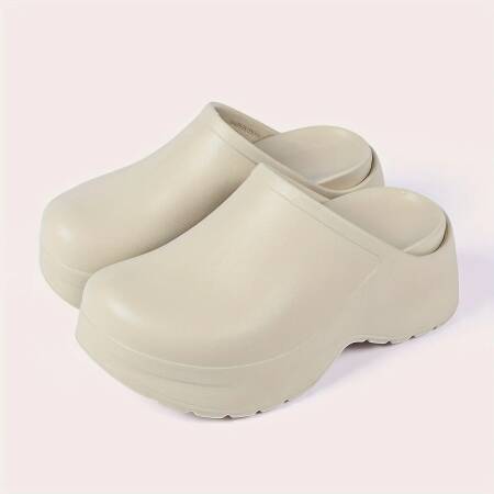 قباقيب البغال النسائية ذات اللون الصلب المغلقة عند أصابع القدم، فتحات جانبية قابلة للتنفس، نعل سميك من مادة EVA