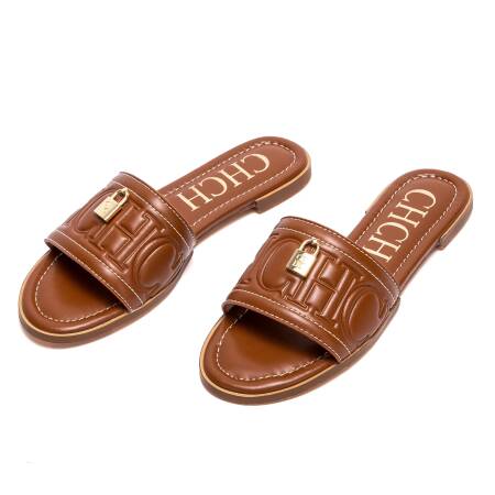 أحذية CHCH النسائية المسطحة صيفية جديدة بلون سادة منقوشة شباشب عصرية بسيطة