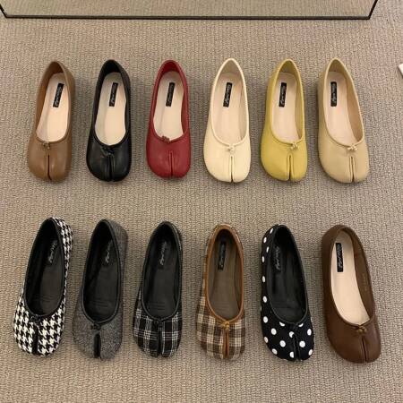 النساء الشقق تابي النينجا أحذية امرأة السيدات ستوكات الجلود مريح الشقق سبليت تو النعال لينة أسفل المتسكعون الصلبة موجز لا