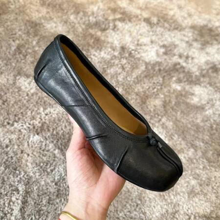 أزياء تيبي سبليت تو أحذية نسائية جلد طبيعي الباليه الشقق مريحة الشقق خمر مطوي أحذية جلد الغنم أحذية مصممين