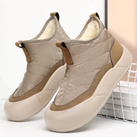 المرأة الشتاء عالية الجودة صوف مبطن سميكة الثلوج الأحذية أحذية قطنية دافئة وعصرية عادية جولة تو كعب مسطح