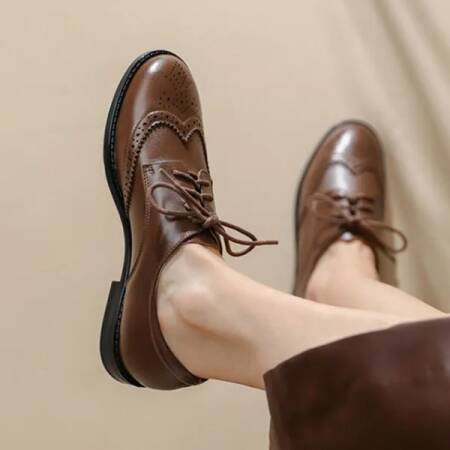 حذاء أكسفورد من الجلد الطبيعي للنساء ، حذاء موكاسين سهل الارتداء ، مريح ، للعمل والحفلات