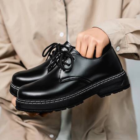 أحذية جلدية سوداء جديدة للرجال - أحذية رسمية كاجوال بنعل سميك غير قابلة للانزلاق مقاس 39-48