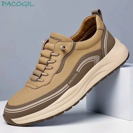 الرجال الربيع الصيف 2025 الانزلاق على سميكة القاع تنفس في الهواء الطلق عادية لينة وحيد أحذية رياضية جولة تو الجلود الربط