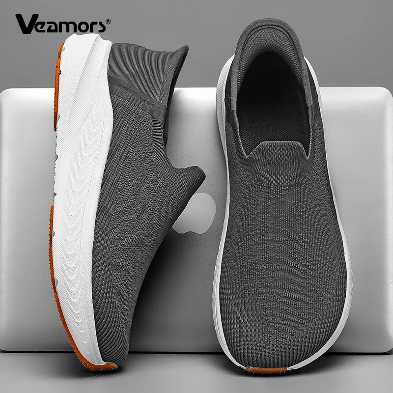 الانزلاق على الرجال أحذية مشي غير رسمية واسعة تو أحذية رياضية محبوك شبكة الجري أحذية رياضية موضة سميكة وحيد في الهواء الطلق أحذية للمشي - Image 2