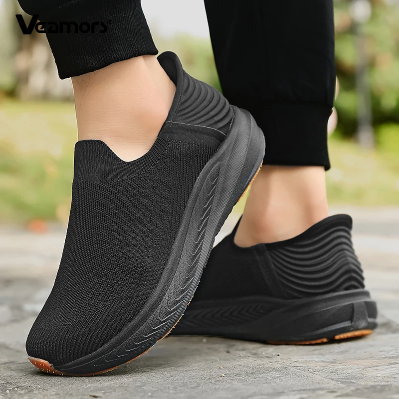 الانزلاق على الرجال أحذية مشي غير رسمية واسعة تو أحذية رياضية محبوك شبكة الجري أحذية رياضية موضة سميكة وحيد في الهواء الطلق أحذية للمشي - Image 4
