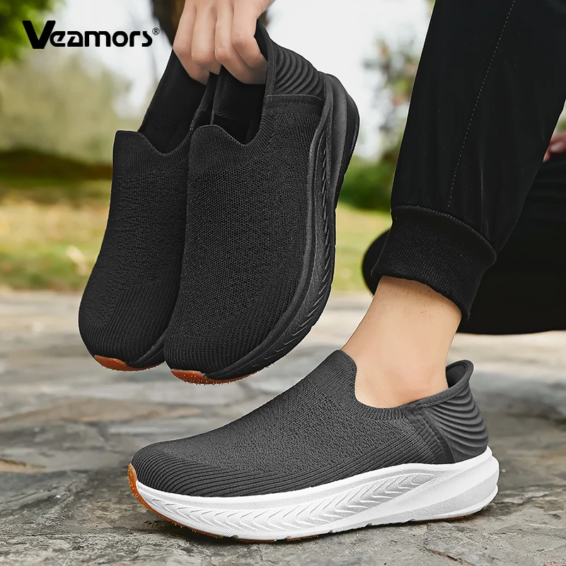 الانزلاق على الرجال أحذية مشي غير رسمية واسعة تو أحذية رياضية محبوك شبكة الجري أحذية رياضية موضة سميكة وحيد في الهواء الطلق أحذية للمشي - Image 3