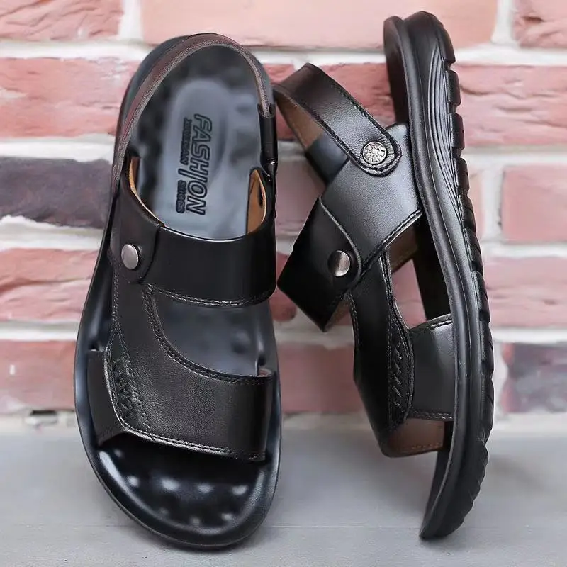 صنادل رجالية 2023 جديدة من الجلد الناعم، أحذية شاطئية غير رسمية مقاومة للانزلاق ومقاومة للتآكل، صنادل صيفية مزدوجة الاستخدام ... - Image 4