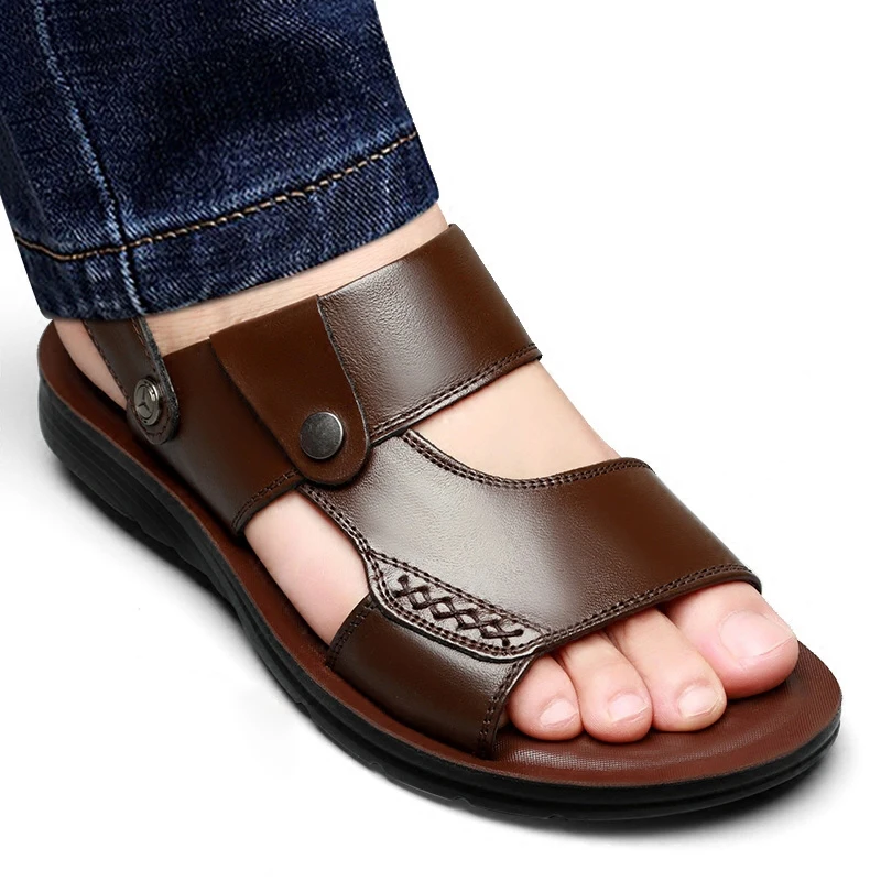 صنادل رجالية 2023 جديدة من الجلد الناعم، أحذية شاطئية غير رسمية مقاومة للانزلاق ومقاومة للتآكل، صنادل صيفية مزدوجة الاستخدام ... - Image 5