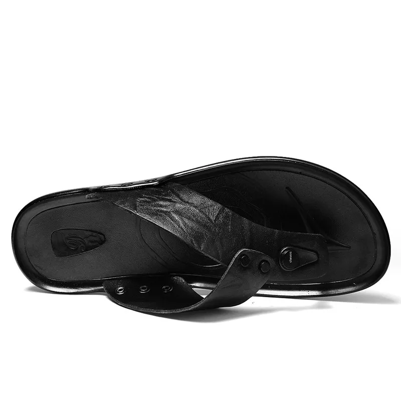 تنفس شبشب رجالي جلد طبيعي الترفيه الوجه يتخبط داخلي رجالي حذاء كاجوال الانزلاق على الشقق الصيف في الهواء الطلق أحذية من المطاط - Image 5