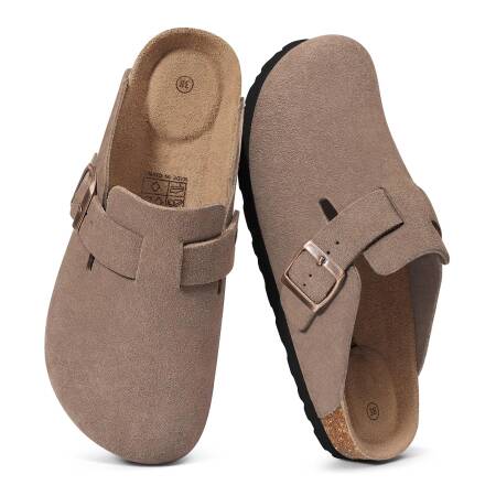 قباقيب من جلد الغزال الأصلي من Pallene للنساء والرجال صنادل من الفلين مع دعم قوس للصيف للزوجين البغال الجلدية الخارجية