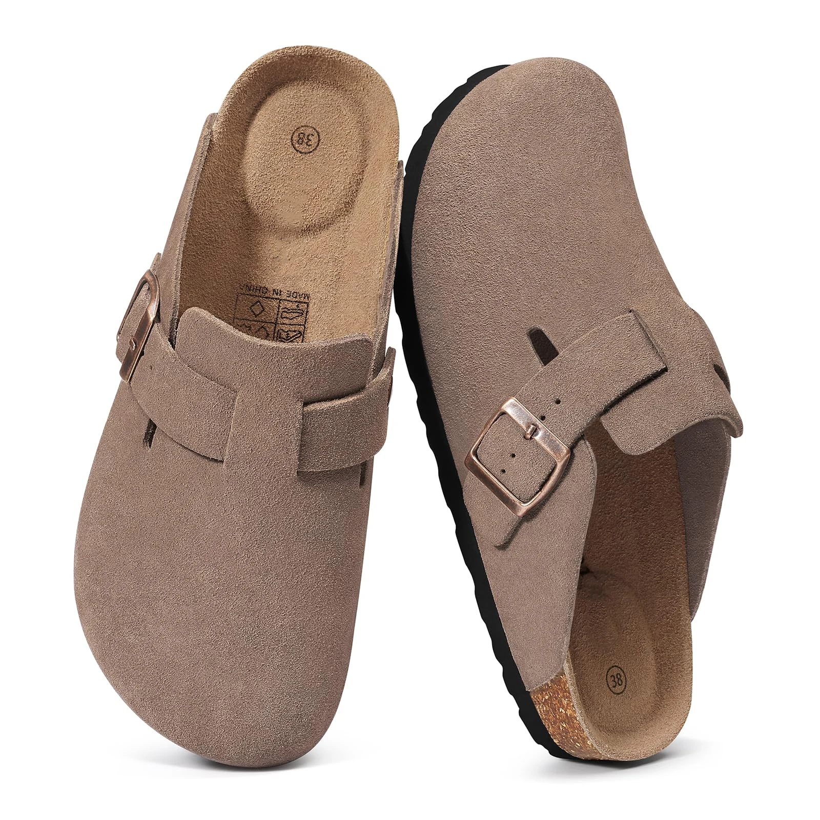 قباقيب من جلد الغزال الأصلي من Pallene للنساء والرجال صنادل من الفلين مع دعم قوس للصيف للزوجين البغال الجلدية الخارجية