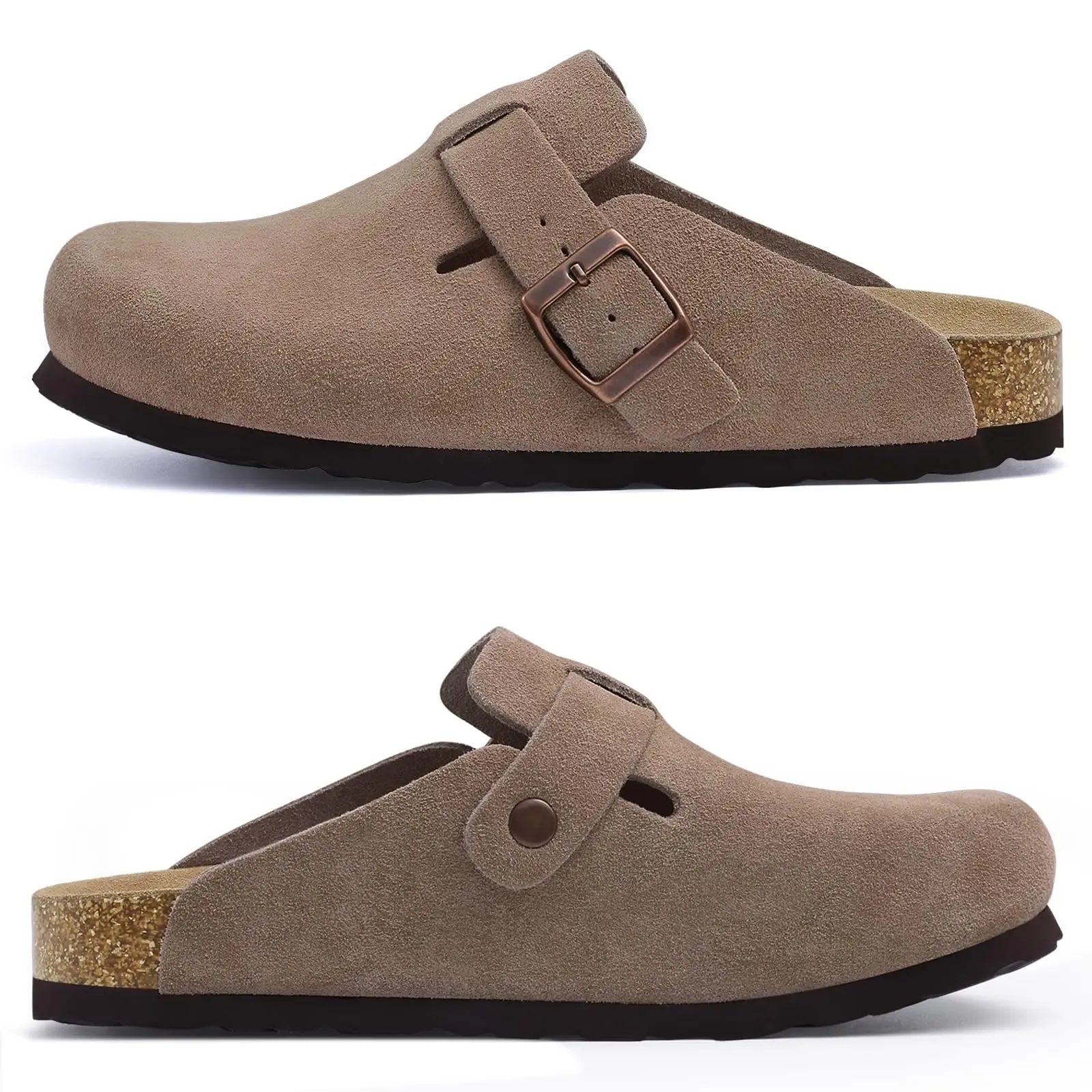 قباقيب من جلد الغزال الأصلي من Pallene للنساء والرجال صنادل من الفلين مع دعم قوس للصيف للزوجين البغال الجلدية الخارجية - Image 5