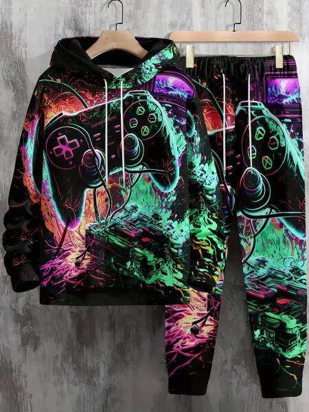 وحدات التحكم بالألعاب الجديدة ثلاثية الأبعاد مطبوعة هوديي بانت مجموعات الرجال موضة بلوزات غير رسمية Sweatpants قطعتين الدعاوى رجل ملابس رياضية