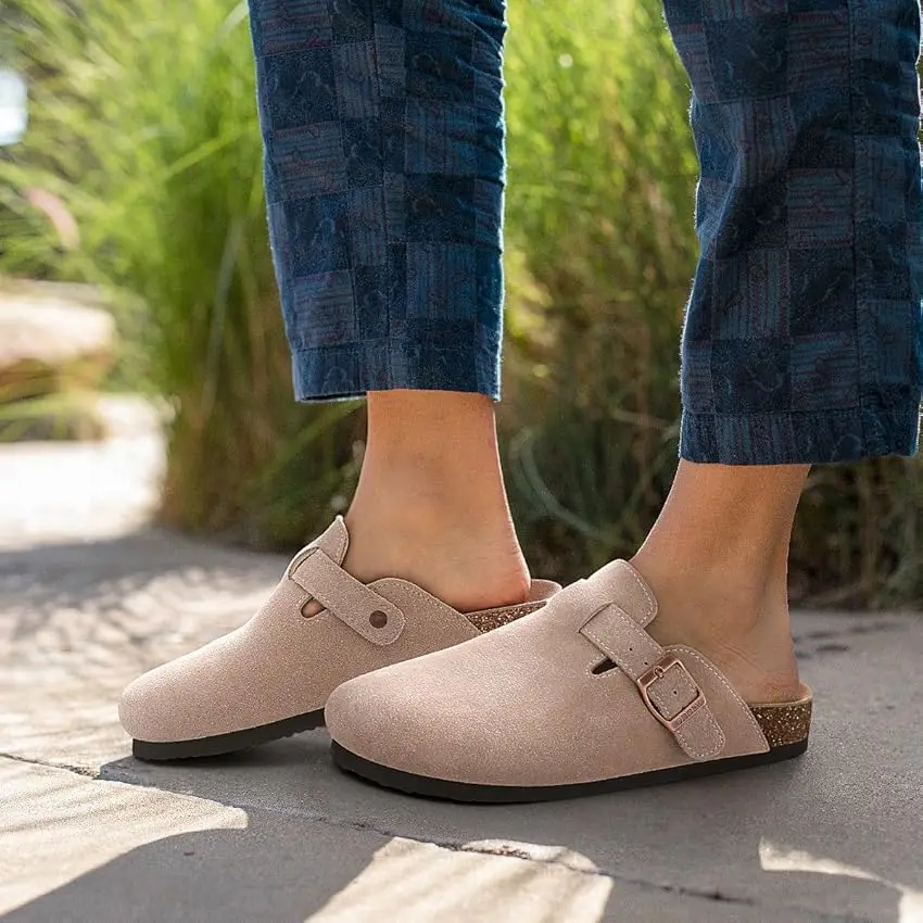 Comwarm الفلين قباقيب النعال للرجال البقرة المدبوغ البغال موضة النساء قباقيب الفلين الصنادل مع قوس دعم أحذية المنزل الشاطئ الشرائح - Image 2