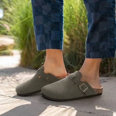 Comwarm الفلين قباقيب النعال للرجال البقرة المدبوغ البغال موضة النساء قباقيب الفلين الصنادل مع قوس دعم أحذية المنزل الشاطئ الشرائح