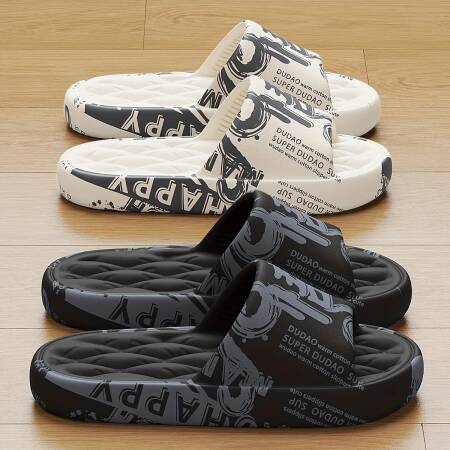 شرائح جرافيتي EVA العصرية للرجال والنساء، تصميم ناعم ومريح باللون الأسود والأبيض، أنماط مرحة، ملابس منزلية خارجية غير رسمية