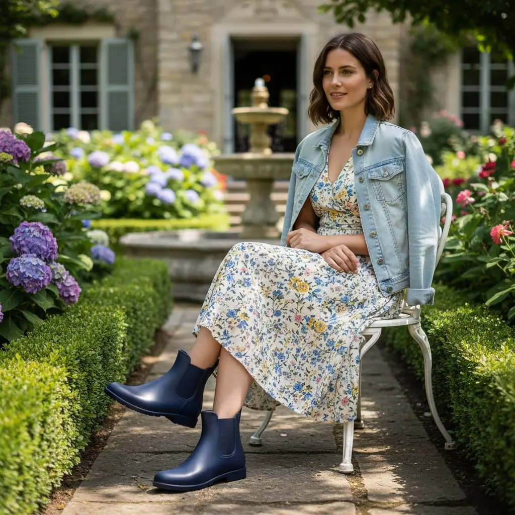 Evshine موضة أحذية المطر القصيرة للنساء سيدة جديدة تشيلسي الأحذية في الهواء الطلق المضادة للانزلاق مقاوم للماء احذية المطر Sodt المطاط حذاء بوت بطول الكاحل - Image 3