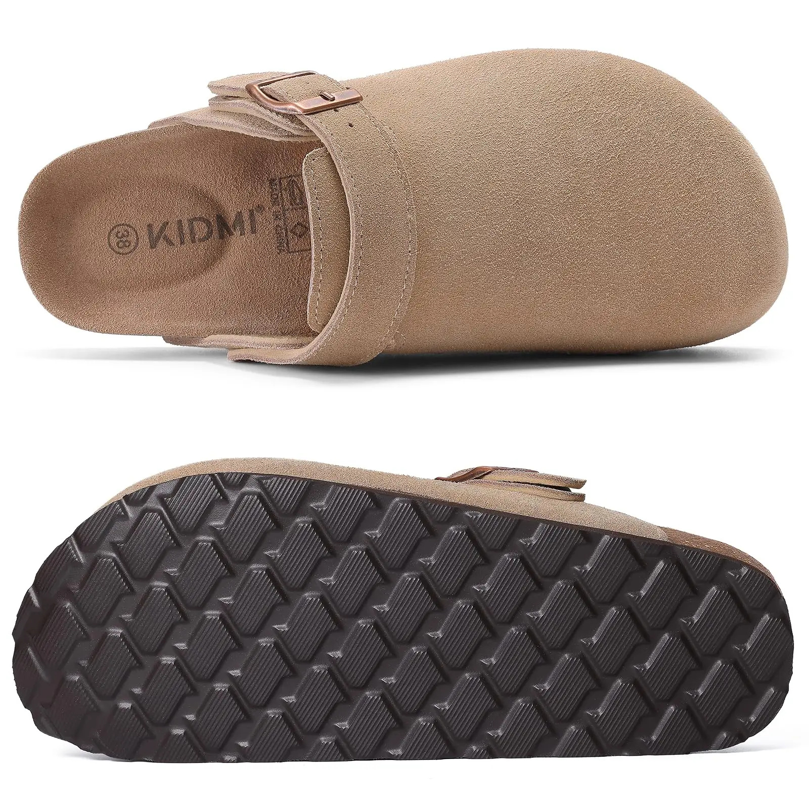 Evshine النساء الجلد المدبوغ الفلين النعال مع حزام قابل للتعديل مريح قوس دعم الجلود البغال الرجعية الرجال البطاطس أحذية سيدة الفلين قباقيب - Image 5