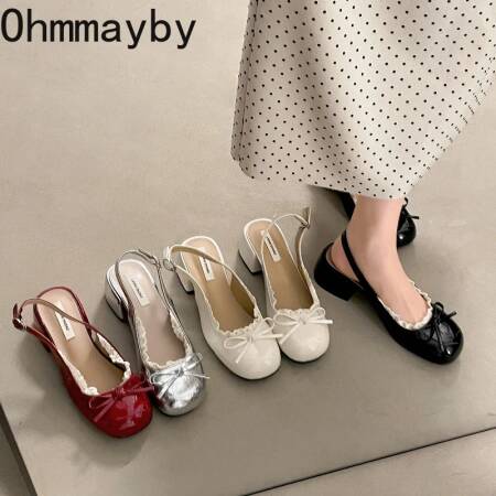 صنادل نسائية بكعب سميك بتصميم عصري لموسم الربيع والصيف، صنادل أنيقة بعقدة فراشة ومقدمة مغلقة للسيدات