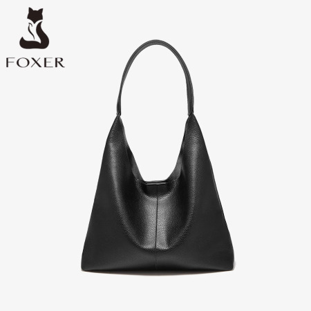 حقيبة كتف نسائية من الجلد المشقوق بتصميم بسيط من FOXER، حقيبة هوبو عصرية جديدة 2026 بلون موحد، حقيبة يد يومية نسائية
